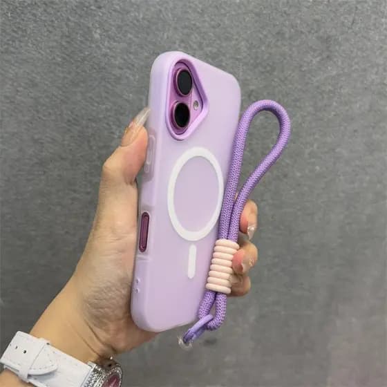 Capa De Telefone Magnética Luxuosa Fosca Em Cor Gelatinosa Com Cordão De Alça Para IPhone 11 12 13 14 15 16 Pro Max Plus