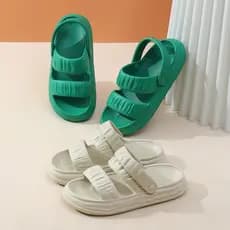 Novo Estilo de Sandálias de Chinelos Femininos de Dois Desgaste Sandálias Macaron Cor Aumento da Altura Anti-derrapante Respiração da Sola Externa EVA