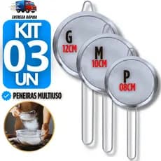 Utensílios 3 Peneira Coador de Aço Inox 8cm 10cm 12cm para Cozinha Casa Restaurante Oleo Farinha Multiuso Utilidades