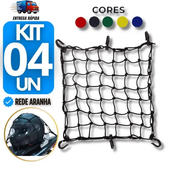Rede Aranha Capacete e Carga 30x30cm Motos Bagageiro Banco moto Rede elástica Com 6 ganchos de Elástico