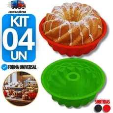 Kit 4 Formas de Bolo Silicone Redonda e Furo no Meio Vazada para Bolos Tortas Pudim forma assadeira