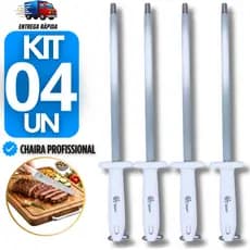 Conjunto 4 Chairas Profissional 10" Aço Inox Qualidade Facas Cutelos em Açougues Churrasco Chairas