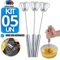 Combo Mixer Semi Automáticos Inox  28,5cm Batedor Manual Giratório Ideal Ovos, Massas e Café