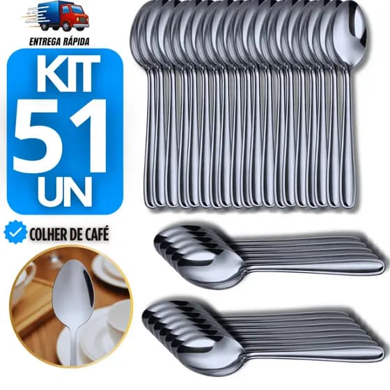 Kit Colher de Café Inox Ideal para Casa Padaria Restaurante Pousada Buffet Talheres Utensílio