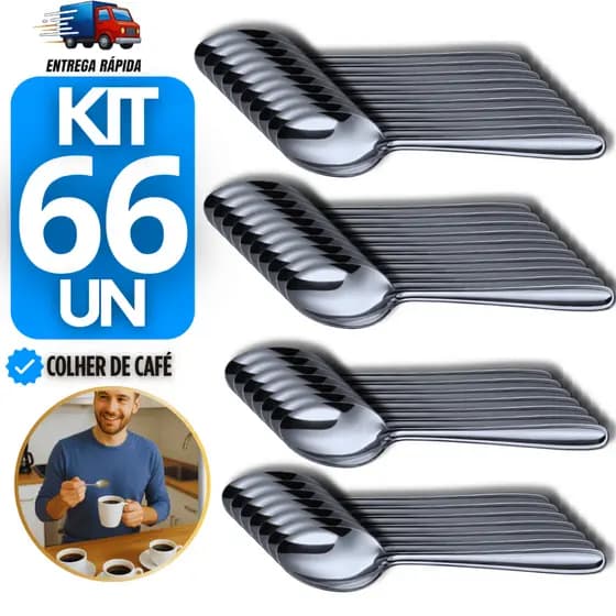 Conjunto Colheres de Café Inox Ideal para Casa Padaria Restaurante Pousada Buffet Talheres Utensílio