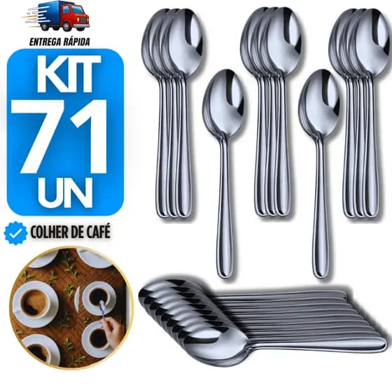 Kit Colher de Café Inox Ideal para Casa Padaria Restaurante Pousada Buffet Talheres Utensílio