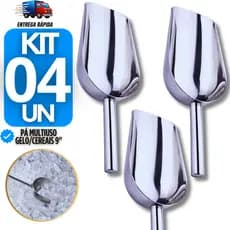 Jogo Pá Pegadora 9" Aço Inox Multiuso Pegador Concha para Gelo Ração Pet Cereal e Grãos Utensílios