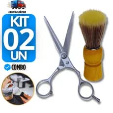 Combo Tesoura Profissional de Cabeleireiro Inox Durabilidade para Salão Barbearia + Pincel Barbear