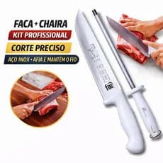 2 peças-  Faca de Açougueiro 10"+ Chaira 10" Açougue Carnes Churrascaria Profissional Cabo Branco