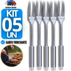 Combo 5 Garfo Trinchante Grande Inox Profissional para Churrasco Carne Peixe Churrascaria 33cm