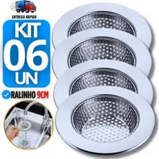 Conjunto 6 Ralo Ralinho Para Pia Tanques 9cm Com Borda Inox Premium Cozinha Alta Qualidade Ralinhos
