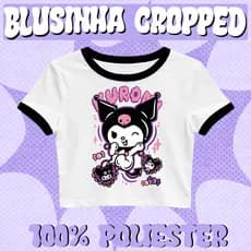 Cropped Blusinha Feminino Kuromi Desenho Anime Manga Curta 100% Poliester Jersey