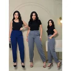 Calça feminina Alfaitaria Social estilo Cenoura, Jogger Botão Forrado e Ziper na frente P/M/G/GG