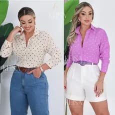 Camisa Feminina Manga Longa Coracão Casual Social Tamanhos M-G-GG