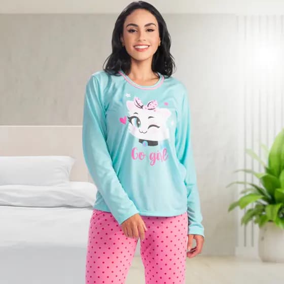 Pijama Feminino de Frio Conjunto Longo Calça e Blusa de inverno Master Confort Bichinhos POPijamas