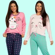 Kit 2 Pijamas Femininos Conjunto Longo de Inverno Calça e Blusa de Frio Master Confort POP