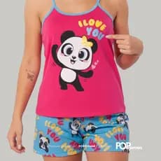 Baby Doll Feminino Alça Panda Conjunto Pijama Curto Verão Short Doll Blogueira Alcinha Master