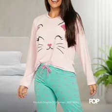 Pijama Feminino Longo de Inverno Conjunto Calça Blusa de Frio Bichinhos Fofinhos POPijamas Blogueira