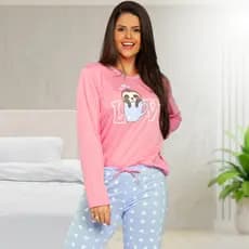 Pijama Feminino Conjunto de Inverno com Calça e Blusa de Frio Preguiça disponível adulto e infantil