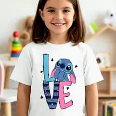 Camiseta Infantil Stitch Algodão Confortável Unissex