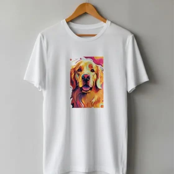 Camiseta Golden Retriever Colorido | Estampa Pet Artística | Algodão Confortável