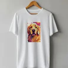 Camiseta Golden Retriever Colorido | Estampa Pet Artística | Algodão Confortável