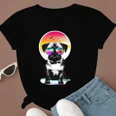 Camiseta Pug Dog de Óculos Sol **PREMIUM** 100% Algodão **ENVIO 10H** Oferta Especial Camisetei 🕶️🐶✨