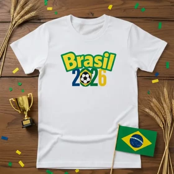 Camiseta Brasil 2026 Copa do Mundo | Torcedor Seleção | Unissex Branca Estampa Futebol