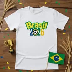 Camiseta Brasil 2026 Copa do Mundo | Torcedor Seleção | Unissex Branca Estampa Futebol