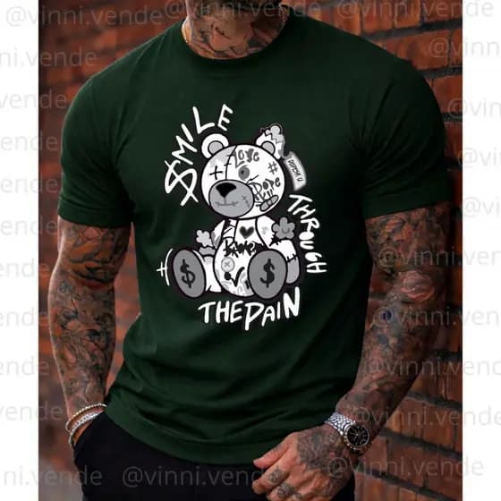 Camiseta Urso Sm1le The Pa1n Street Grafite Dark Algodão Premium Top