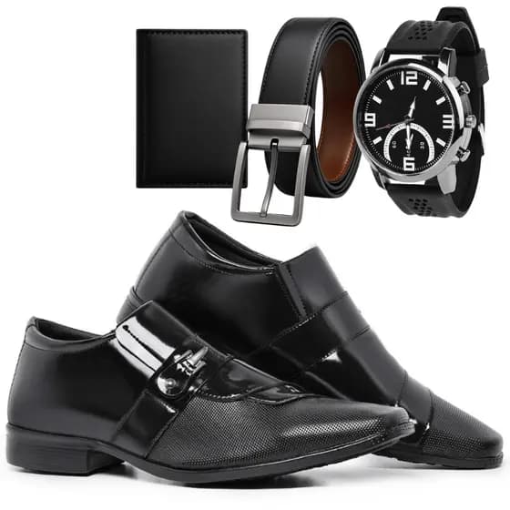 Kit Sapato Social Vérez Masculino Com Carteira Cinto E Relógio Ponteiro 837VP