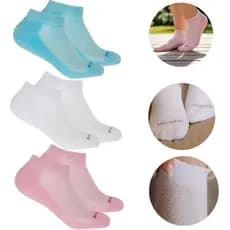 KIT 3 Pares Meias Cano Curto Soquete Hoahi Feminina Lisa Algodão Rosa/Azul/Branca - Atoalhada