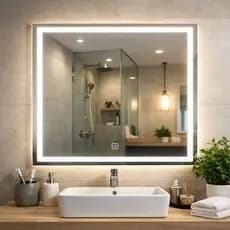 Espelho LED 80x80 Jateado Quadrado para Banheiro Touch Tricolor