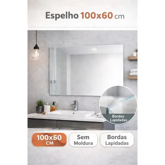 Espelho Grande 100x60 Lapidado Para Parede Banheiro Sala Quarto