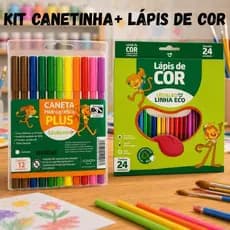 KIT LÁPIS DE COR 24 CORES + CANETINHA- CANETA HIDROCOR 12 CORES LEO&LEO LINHA ECO