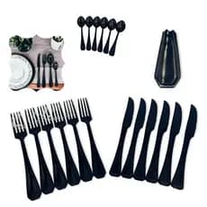 Conjunto Talheres Faqueiro Luxo Preto Inoxidavel 24 Pçs Garfo Colher Faca Black Ceia Jantar Almoço