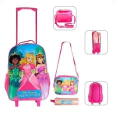 Kit Mochila Lancheira Estojo Infantil Personagem Princesas Rodinha Puxar Pequena Volta As Aulas Escolar Menino Menina Creche Maternal