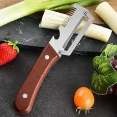 Descascador De Aço Inoxidável 3 Em 1 Para Cortar E Descascar Cozinha Com Abridor De Garrafas Alça De Madeira
