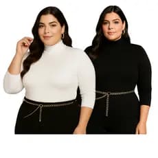 Kit 2 Blusa Feminina Plus Size Cacharrel Manga Longa Gola Alta Viscolycra G1 ao G3