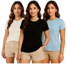 Kit 3 Camisetas Femininas Básicas Premium Malha Penteada Lisa Gola Redonda Manga Curta Confortável Casual Plus Size