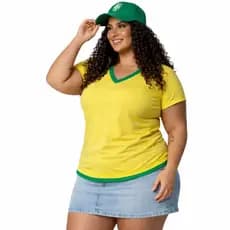 Blusa Feminina Plus Size Manga Curta Brasil Fitness Viscolycra GG ao G3 | Gola V Conforto e Estilo