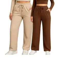 Kit 2 Calça Preta Pantalona Feminina Lisa Com Bolso Cintura Alta Tecido Canelado Confortável