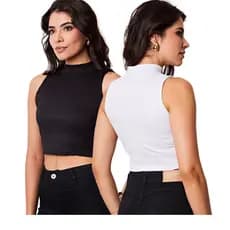 Kit com 2 Blusas Femininas Regata Gola Alta Sem Manga – Canelada