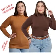 Kit 2 Blusas Femininas Gola Alta Manga Longa Viscolycra Cacharrel M ao XG