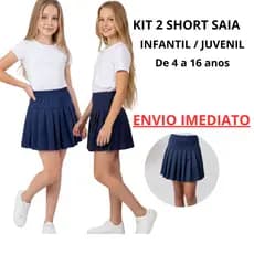 KIT 2 Short Saia Infantil Menina Cotton Helanca Escolar Azul Marinho 4 a 16 Anos (0103)