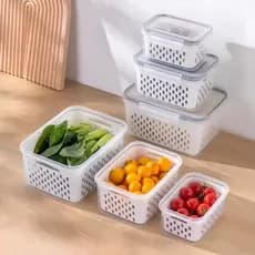 Kit 3 Potes Hermetico Organizadores Geladeira 850ML/1750ML/3300ML Alimentos Vegetais