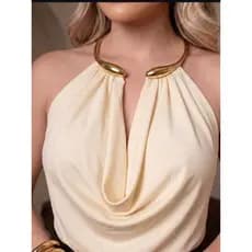 Cropped Feminino Frente Única Com Argola Dourada Elegante Luxo
