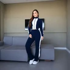 Conjunto Feminino Calça Reta Com Listra Lateral Casaco Zíper Moda Gringa