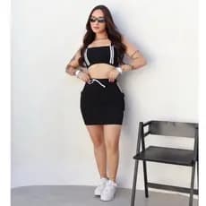 Conjunto Feminino Top E Saia Bicolor Moda Blogueira Casual