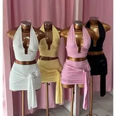 Conjunto Feminino Cropped E Saia Com Fivela Dourada Moda Blogueira